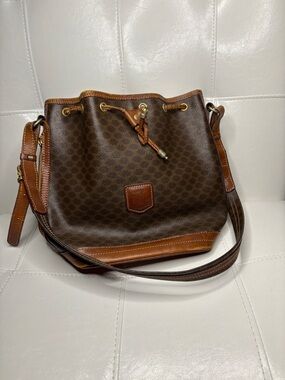 Vintage Celine Macadam Monogram Drawstring Bucket Shoulder Bag